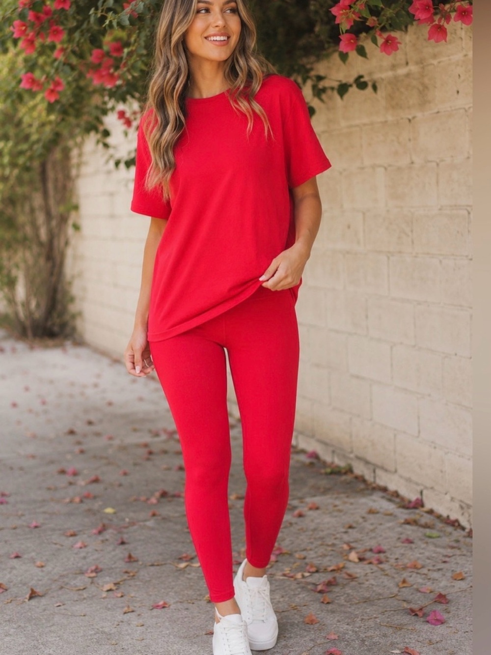 Red Women's Lounge Leggings Set - Casual Top & Leggings